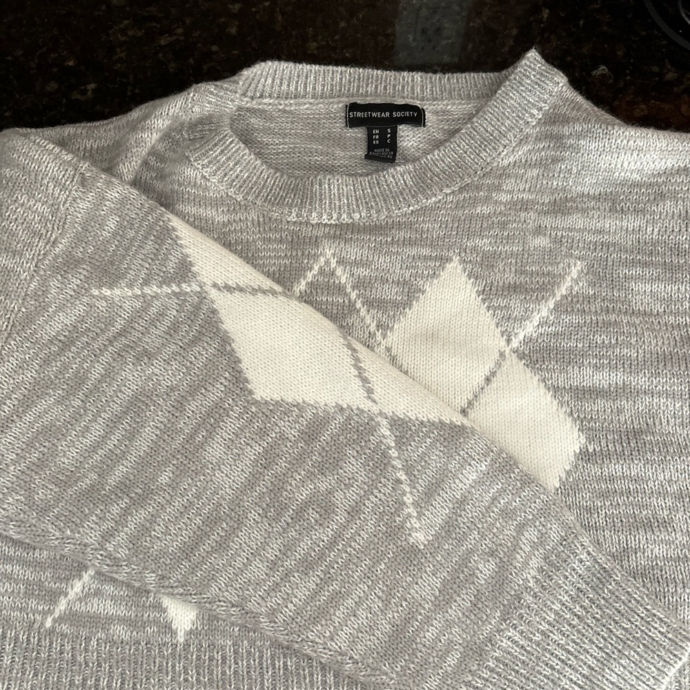 Streetwear Society Gray Argyle Womens Sweater